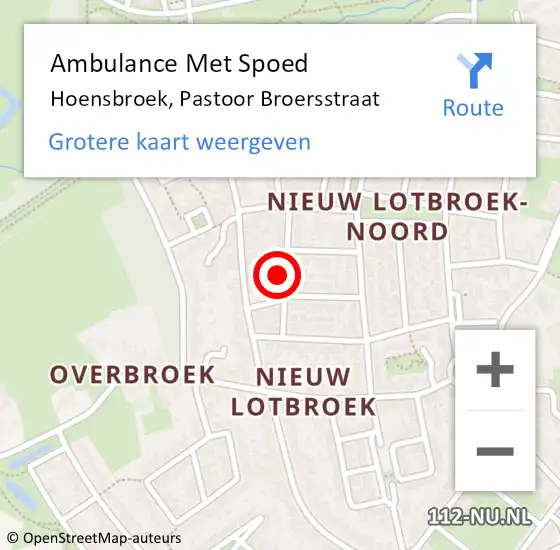 Locatie op kaart van de 112 melding: Ambulance Met Spoed Naar Hoensbroek, Pastoor Broersstraat op 4 maart 2015 11:35