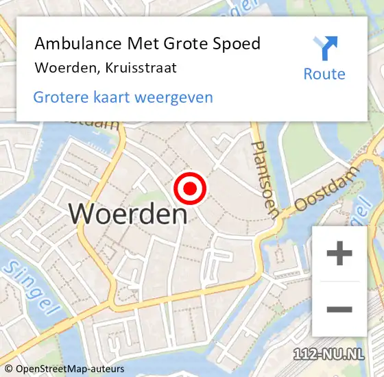 Locatie op kaart van de 112 melding: Ambulance Met Grote Spoed Naar Woerden, Kruisstraat op 4 maart 2015 11:47