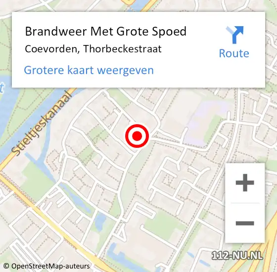 Locatie op kaart van de 112 melding: Brandweer Met Grote Spoed Naar Coevorden, Thorbeckestraat op 4 maart 2015 12:27