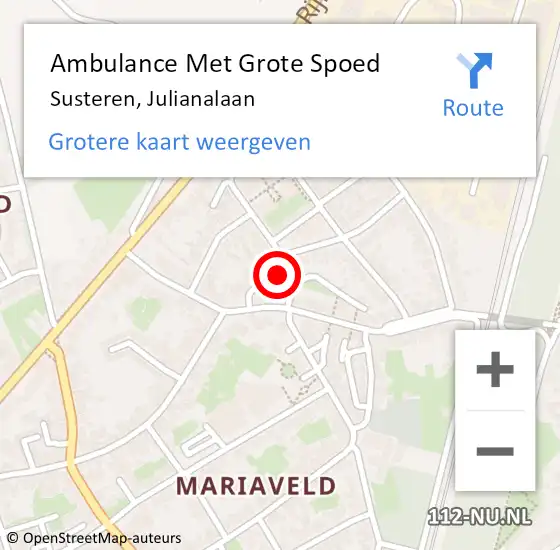 Locatie op kaart van de 112 melding: Ambulance Met Grote Spoed Naar Susteren, Julianalaan op 4 maart 2015 13:55