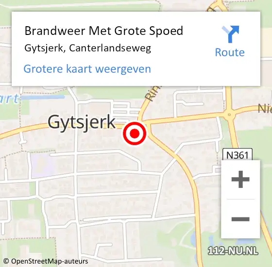 Locatie op kaart van de 112 melding: Brandweer Met Grote Spoed Naar Gytsjerk, Canterlandseweg op 4 maart 2015 13:58