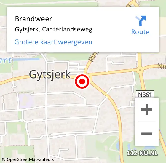 Locatie op kaart van de 112 melding: Brandweer Gytsjerk, Canterlandseweg op 4 maart 2015 14:03