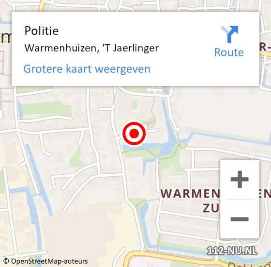 Locatie op kaart van de 112 melding: Politie Warmenhuizen, 'T Jaerlinger op 4 maart 2015 14:40