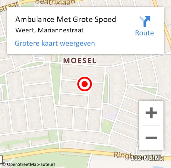 Locatie op kaart van de 112 melding: Ambulance Met Grote Spoed Naar Weert, Mariannestraat op 4 maart 2015 14:43