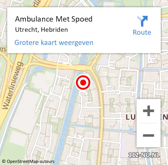 Locatie op kaart van de 112 melding: Ambulance Met Spoed Naar Utrecht, Hebriden op 4 maart 2015 14:47