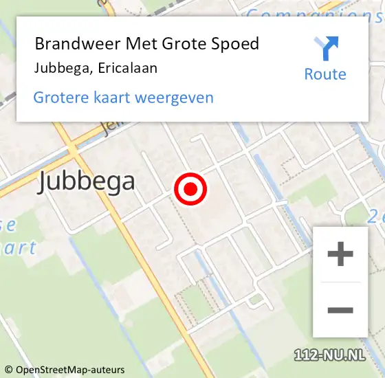 Locatie op kaart van de 112 melding: Brandweer Met Grote Spoed Naar Jubbega, Ericalaan op 4 maart 2015 15:20