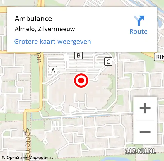 Locatie op kaart van de 112 melding: Ambulance Almelo, Zilvermeeuw op 4 maart 2015 16:07