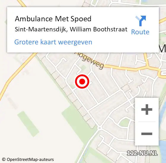 Locatie op kaart van de 112 melding: Ambulance Met Spoed Naar Sint-Maartensdijk, William Boothstraat op 4 maart 2015 16:41