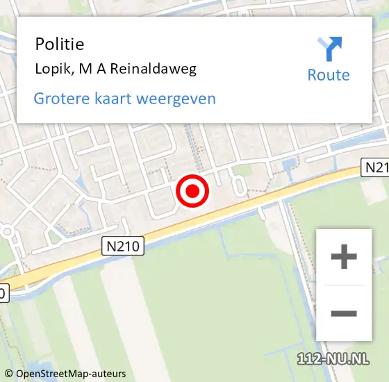 Locatie op kaart van de 112 melding: Politie Lopik, M A Reinaldaweg op 4 maart 2015 17:09