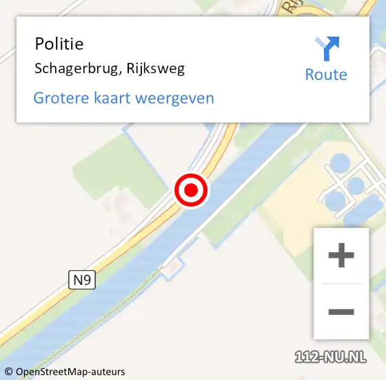 Locatie op kaart van de 112 melding: Politie Schagerbrug, Rijksweg op 4 maart 2015 18:51