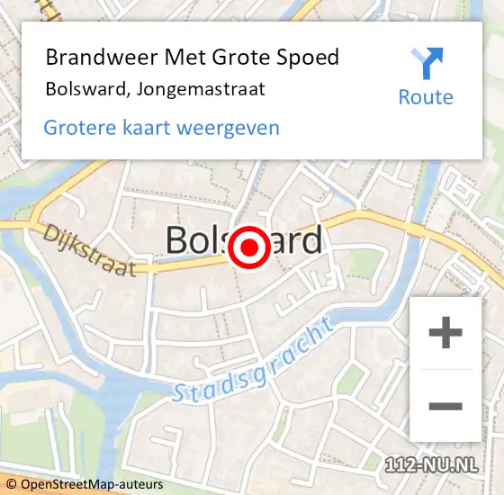 Locatie op kaart van de 112 melding: Brandweer Met Grote Spoed Naar Bolsward, Jongemastraat op 4 maart 2015 20:00