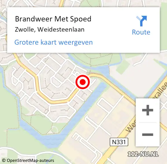 Locatie op kaart van de 112 melding: Brandweer Met Spoed Naar Zwolle, Weidesteenlaan op 4 maart 2015 21:35