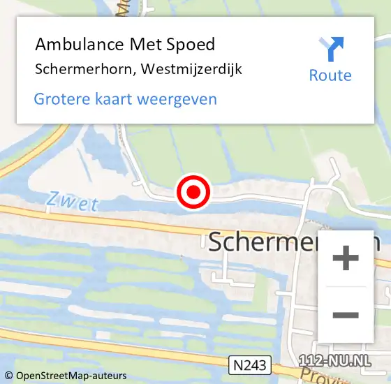 Locatie op kaart van de 112 melding: Ambulance Met Spoed Naar Schermerhorn, Westmijzerdijk op 4 maart 2015 23:12