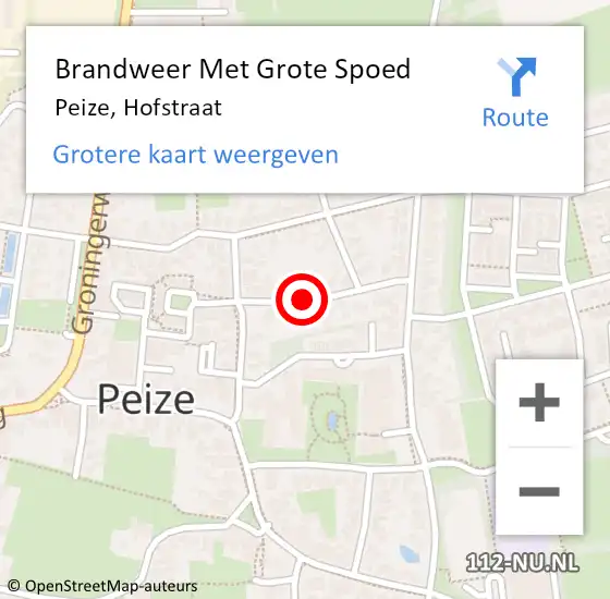 Locatie op kaart van de 112 melding: Brandweer Met Grote Spoed Naar Peize, Hofstraat op 31 oktober 2013 17:07