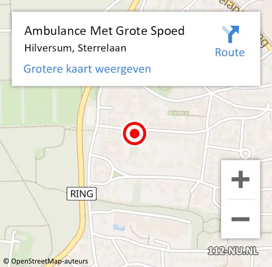 Locatie op kaart van de 112 melding: Ambulance Met Grote Spoed Naar Hilversum, Sterrelaan op 5 maart 2015 01:46