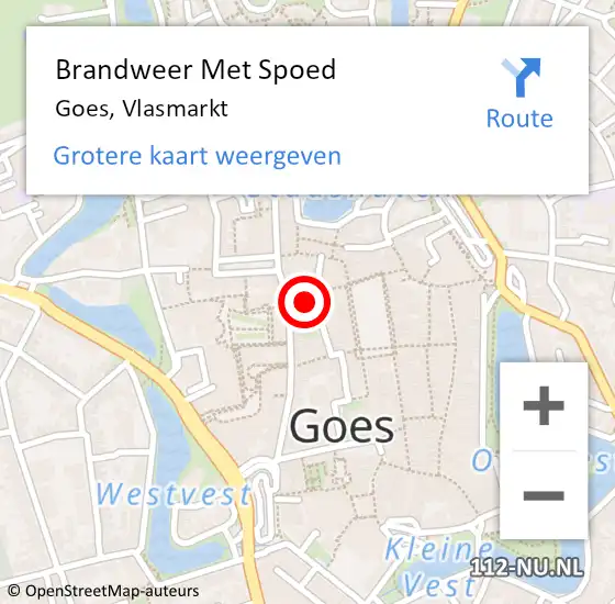 Locatie op kaart van de 112 melding: Brandweer Met Spoed Naar Goes, Vlasmarkt op 5 maart 2015 04:53