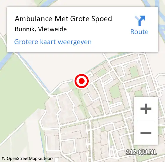 Locatie op kaart van de 112 melding: Ambulance Met Grote Spoed Naar Bunnik, Vletweide op 5 maart 2015 05:50