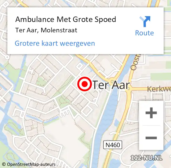 Locatie op kaart van de 112 melding: Ambulance Met Grote Spoed Naar Ter Aar, Molenstraat op 5 maart 2015 07:52