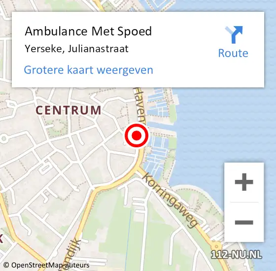 Locatie op kaart van de 112 melding: Ambulance Met Spoed Naar Yerseke, Julianastraat op 5 maart 2015 07:54