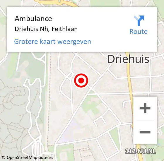 Locatie op kaart van de 112 melding: Ambulance Driehuis Nh, Feithlaan op 5 maart 2015 10:11