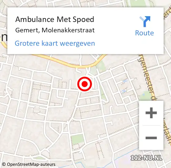 Locatie op kaart van de 112 melding: Ambulance Met Spoed Naar Gemert, Molenakkerstraat op 5 maart 2015 10:33