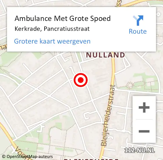 Locatie op kaart van de 112 melding: Ambulance Met Grote Spoed Naar Kerkrade, Pancratiusstraat op 5 maart 2015 10:41