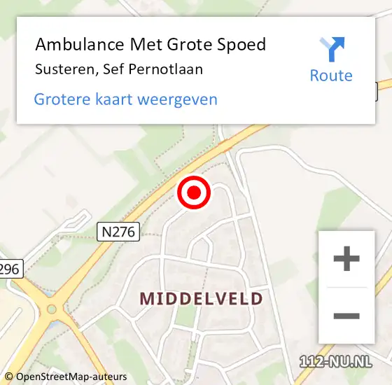 Locatie op kaart van de 112 melding: Ambulance Met Grote Spoed Naar Susteren, Sef Pernotlaan op 5 maart 2015 11:01