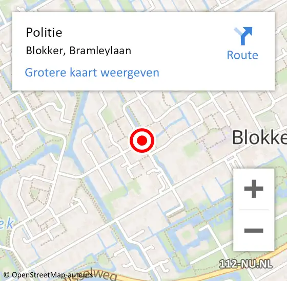 Locatie op kaart van de 112 melding: Politie Blokker, Bramleylaan op 5 maart 2015 15:14