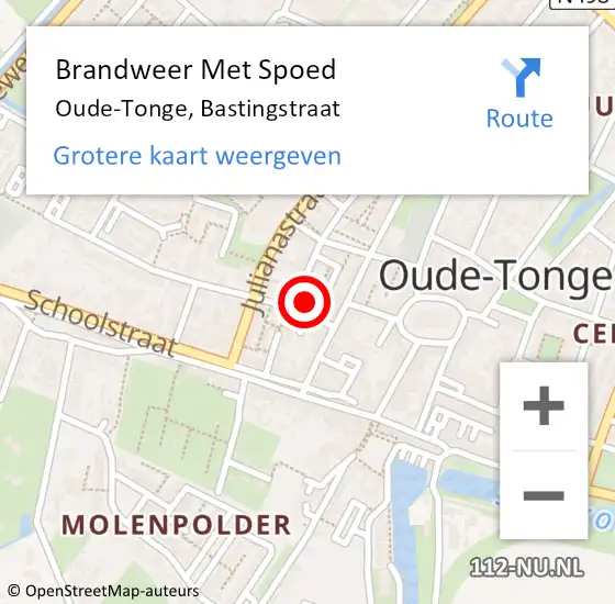 Locatie op kaart van de 112 melding: Brandweer Met Spoed Naar Oude-Tonge, Bastingstraat op 5 maart 2015 15:51