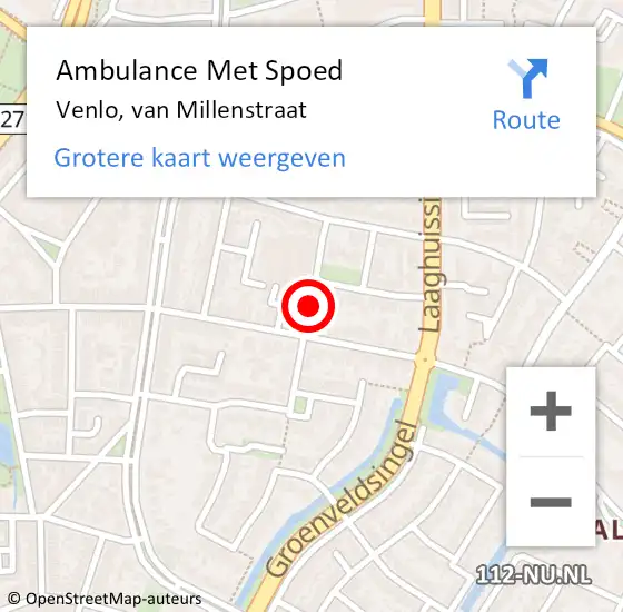 Locatie op kaart van de 112 melding: Ambulance Met Spoed Naar Venlo, van Millenstraat op 5 maart 2015 16:14