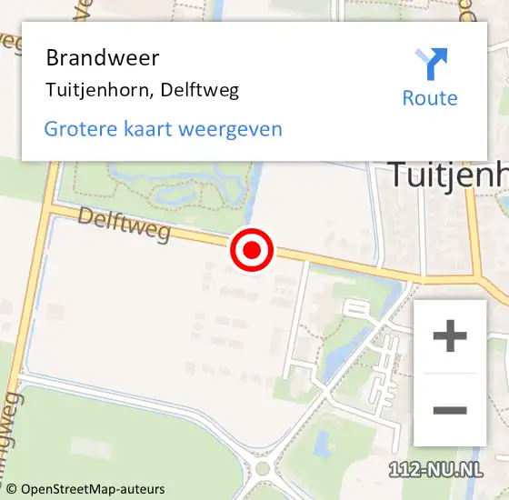 Locatie op kaart van de 112 melding: Brandweer Tuitjenhorn, Delftweg op 5 maart 2015 16:48