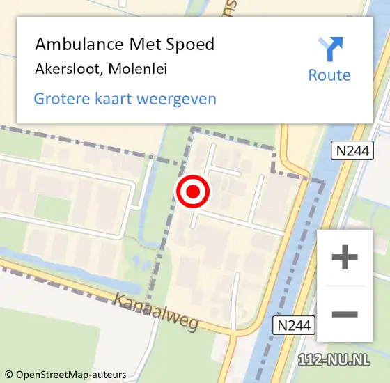 Locatie op kaart van de 112 melding: Ambulance Met Spoed Naar Akersloot, Molenlei op 5 maart 2015 18:11