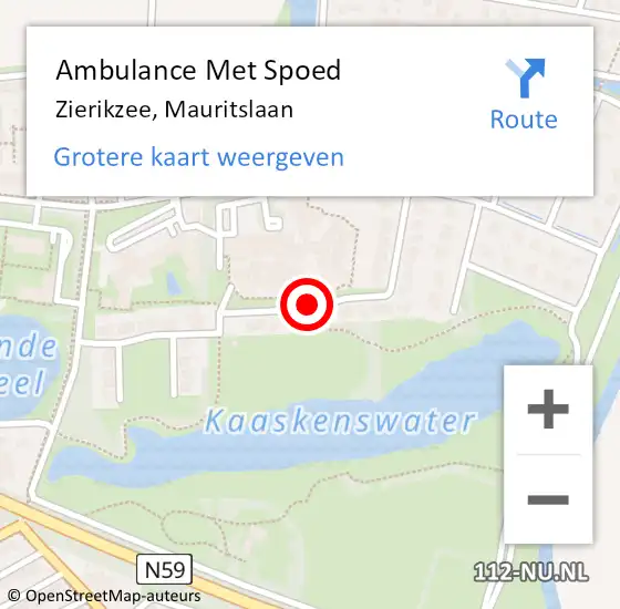 Locatie op kaart van de 112 melding: Ambulance Met Spoed Naar Zierikzee, Mauritslaan op 5 maart 2015 19:40