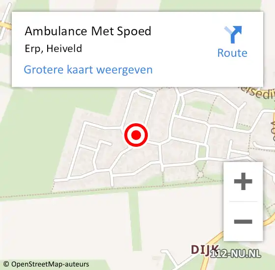 Locatie op kaart van de 112 melding: Ambulance Met Spoed Naar Erp, Heiveld op 5 maart 2015 22:34