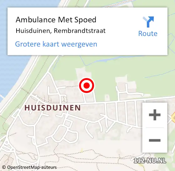 Locatie op kaart van de 112 melding: Ambulance Met Spoed Naar Huisduinen, Rembrandtstraat op 5 maart 2015 22:39