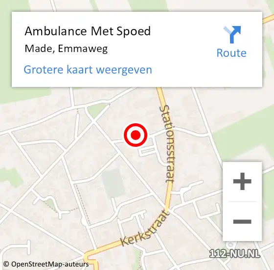 Locatie op kaart van de 112 melding: Ambulance Met Spoed Naar Made, Emmaweg op 6 maart 2015 04:27