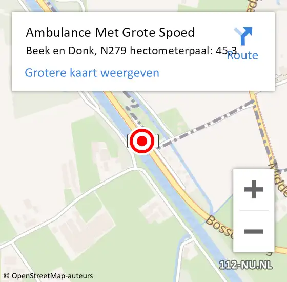 Locatie op kaart van de 112 melding: Ambulance Met Grote Spoed Naar Beek en Donk, N279 hectometerpaal: 45,3 op 6 maart 2015 05:19