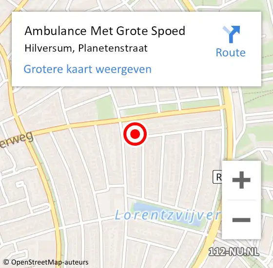 Locatie op kaart van de 112 melding: Ambulance Met Grote Spoed Naar Hilversum, Planetenstraat op 6 maart 2015 07:15