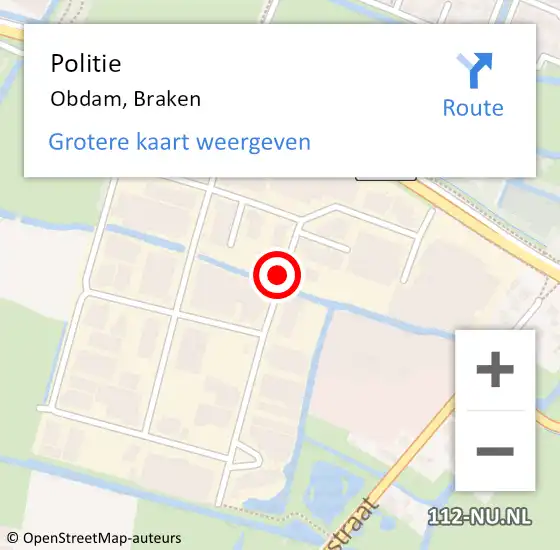 Locatie op kaart van de 112 melding: Politie Obdam, Braken op 6 maart 2015 08:04