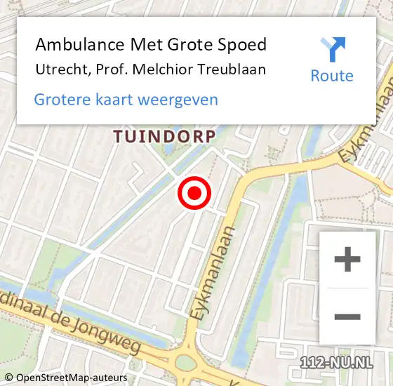 Locatie op kaart van de 112 melding: Ambulance Met Grote Spoed Naar Utrecht, Prof. Melchior Treublaan op 6 maart 2015 08:26