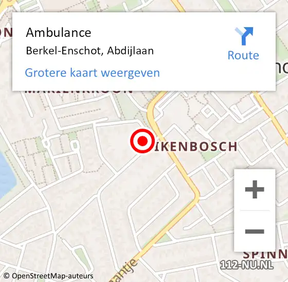 Locatie op kaart van de 112 melding: Ambulance Berkel-Enschot, Abdijlaan op 6 maart 2015 08:39