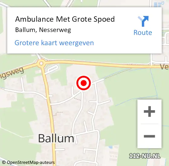 Locatie op kaart van de 112 melding: Ambulance Met Grote Spoed Naar Ballum, Nesserweg op 6 maart 2015 09:23