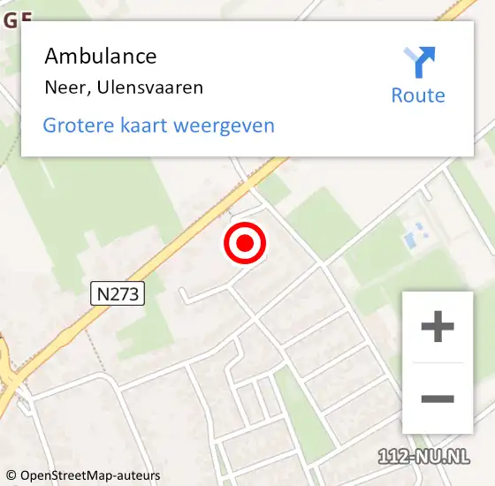 Locatie op kaart van de 112 melding: Ambulance Neer, Ulensvaaren op 6 maart 2015 10:21