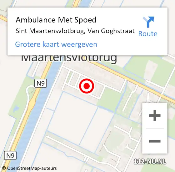 Locatie op kaart van de 112 melding: Ambulance Met Spoed Naar Sint Maartensvlotbrug, Van Goghstraat op 6 maart 2015 10:26