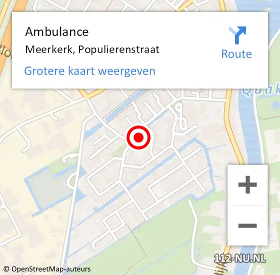 Locatie op kaart van de 112 melding: Ambulance Meerkerk, Populierenstraat op 6 maart 2015 10:34