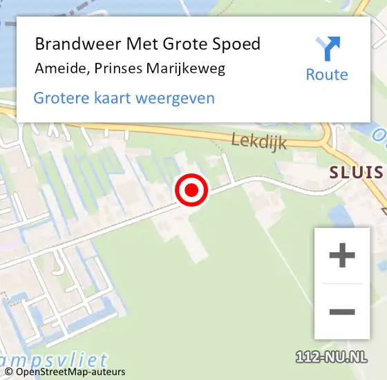 Locatie op kaart van de 112 melding: Brandweer Met Grote Spoed Naar Ameide, Prinses Marijkeweg op 6 maart 2015 10:52