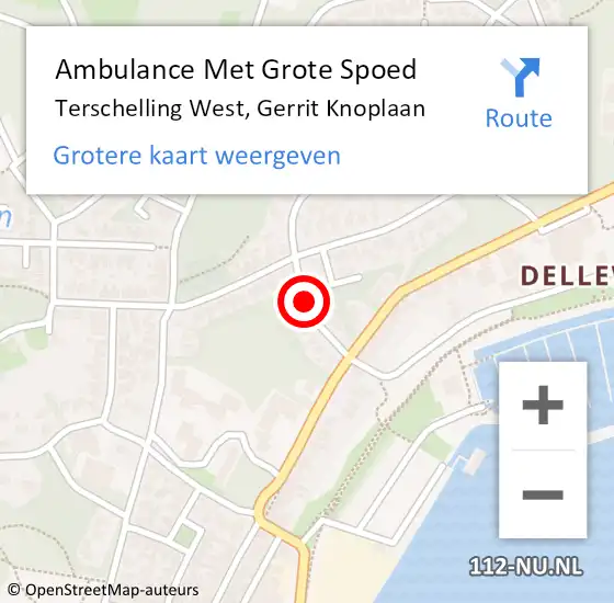 Locatie op kaart van de 112 melding: Ambulance Met Grote Spoed Naar Terschelling West, Gerrit Knoplaan op 6 maart 2015 11:05