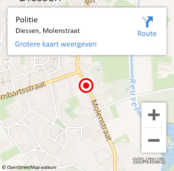 Locatie op kaart van de 112 melding: Politie Diessen, Molenstraat op 6 maart 2015 13:01