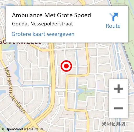 Locatie op kaart van de 112 melding: Ambulance Met Grote Spoed Naar Gouda, Nessepolderstraat op 6 maart 2015 13:24