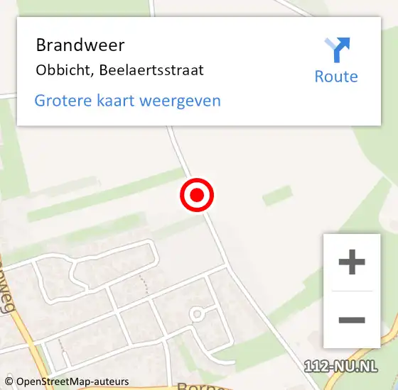 Locatie op kaart van de 112 melding: Brandweer Obbicht, Beelaertsstraat op 6 maart 2015 14:37